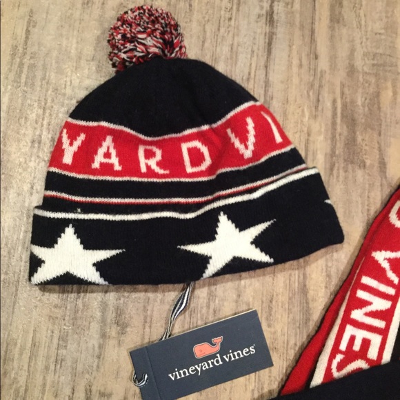 NWT Vineyard Vines Boys Red Blue Hat & Scarf Set - Picture 6 of 10